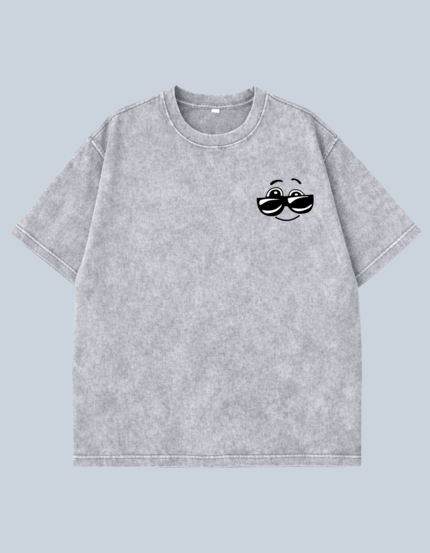 Smiley Shades Acid-Wash Oversized Tee
